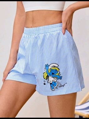 Blue Striped Smurfette Graphic Women's Shorts